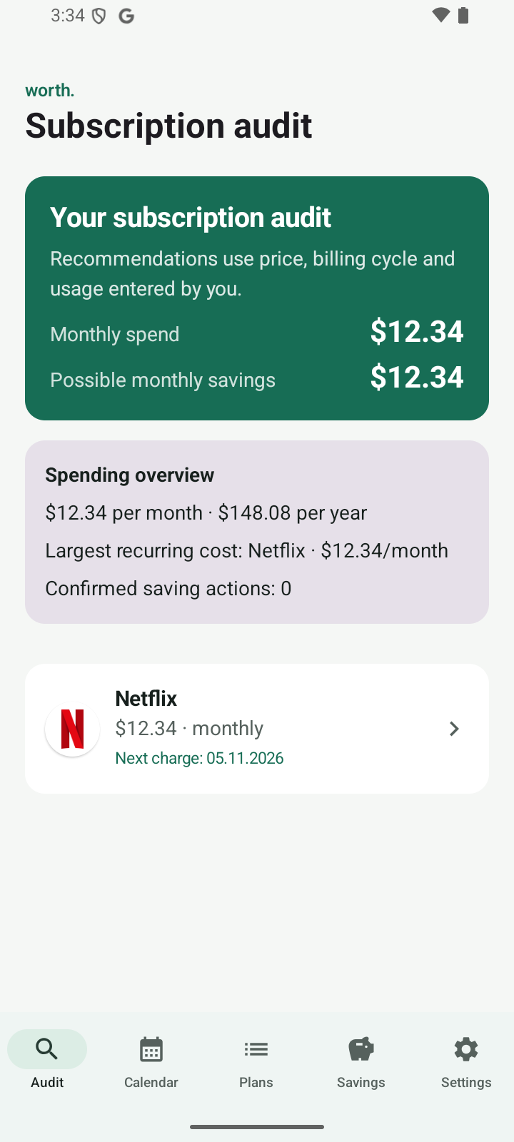 Worth spending insights screen