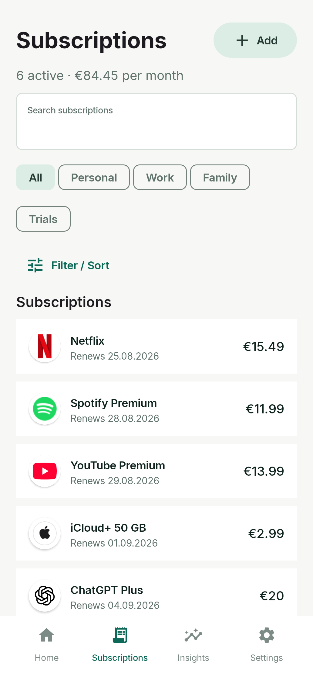 Worth subscriptions list
